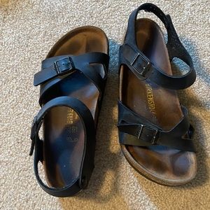 Two strap black Birkenstocks